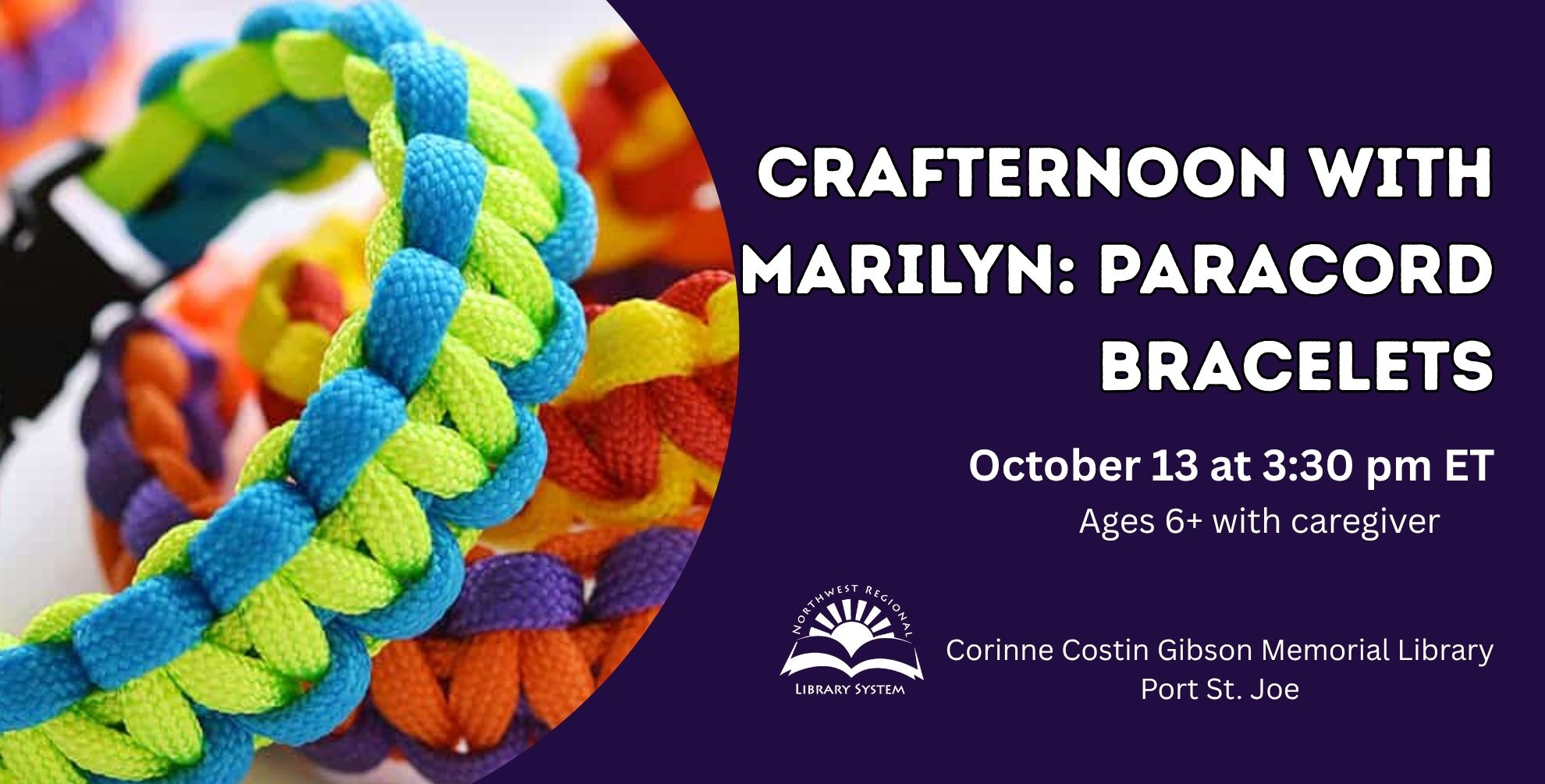 Crafternoon with Marilyn: Paracord Bracelets (Ages 6+ with caregiver)