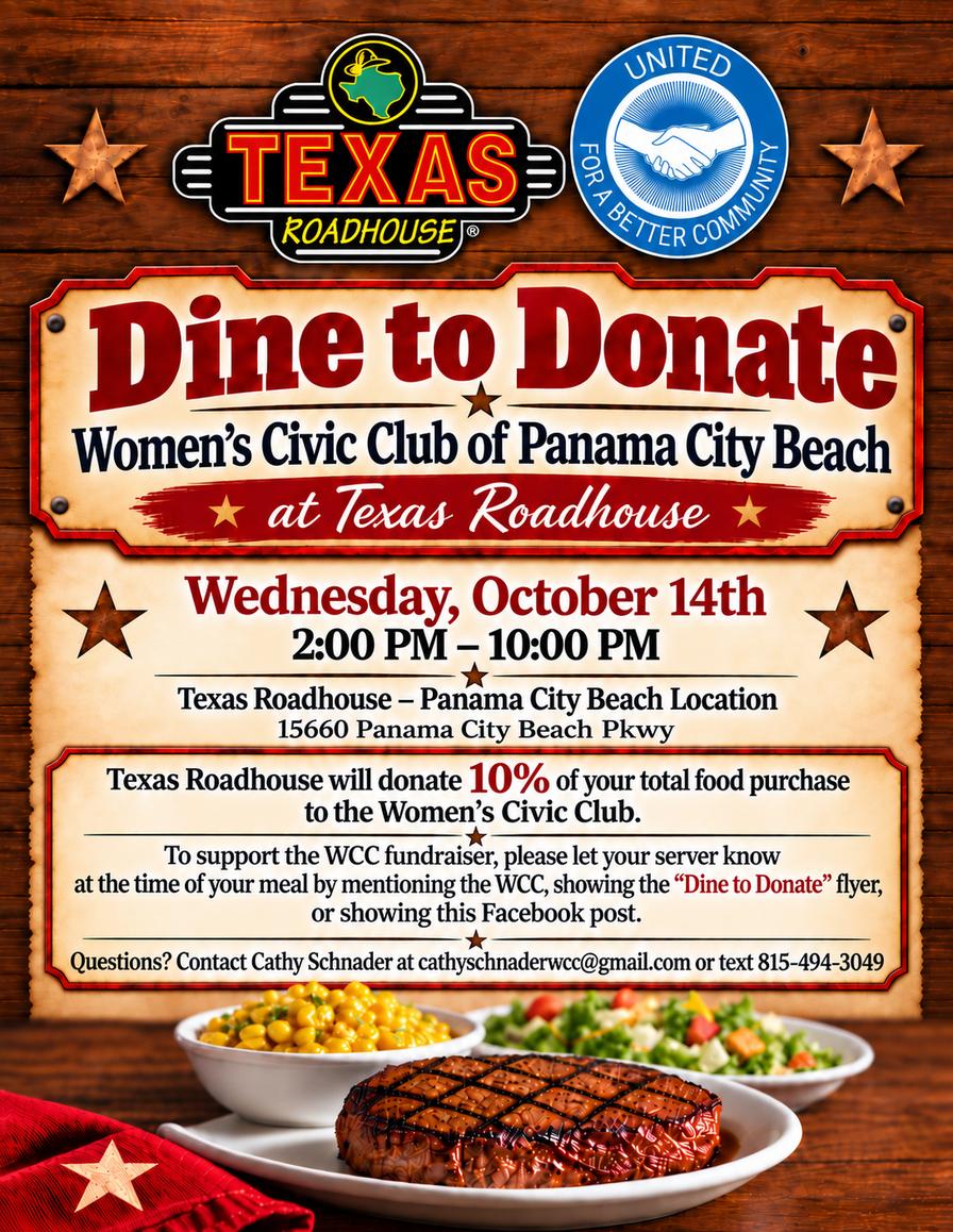 Women's Civic Club of PCB "Dine to Donate" Fundraiser at Texas Roadhouse Panama City Beach
